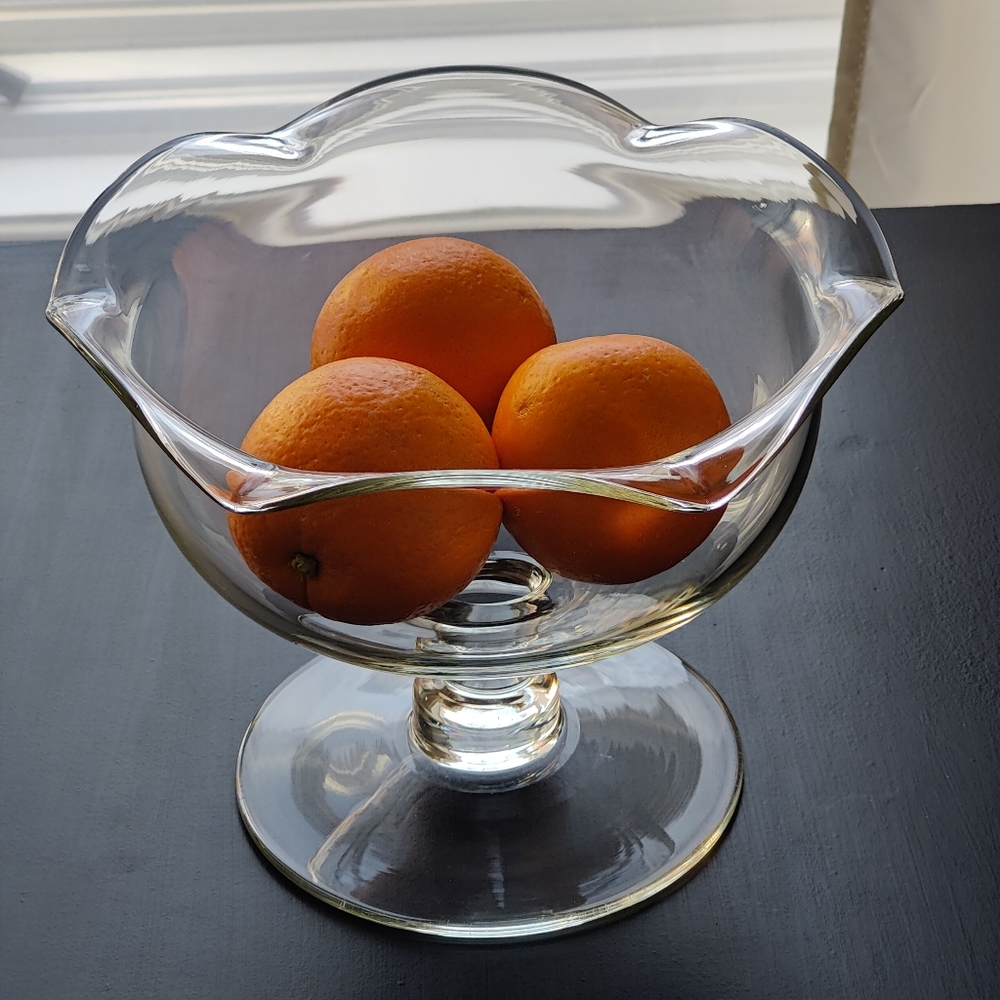 unbranded | footed glass bowl with a ruffle edge | perfect fruit or triffle